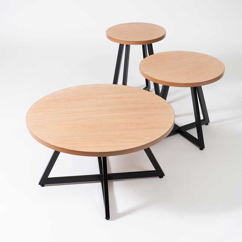 木目の表情を愉しむ円形サイドテーブルM|アイアン脚で魅せるモダン空間