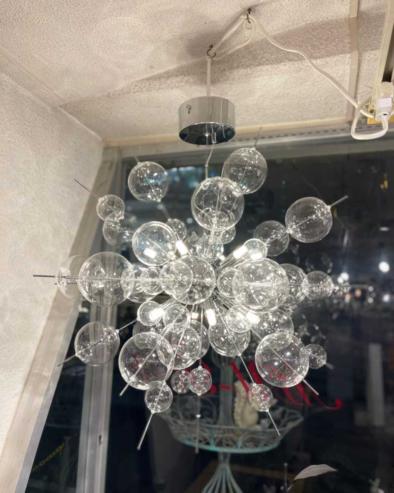 バブルシャンデリア 12灯 ガラス LED 直径75cm｜モダン空間を彩る