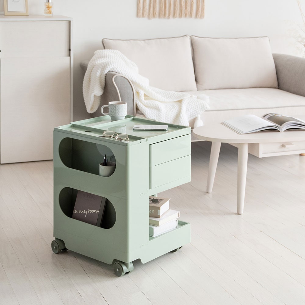 360度使える回転式トレイと豊富な収納スペースのトローリーワゴン