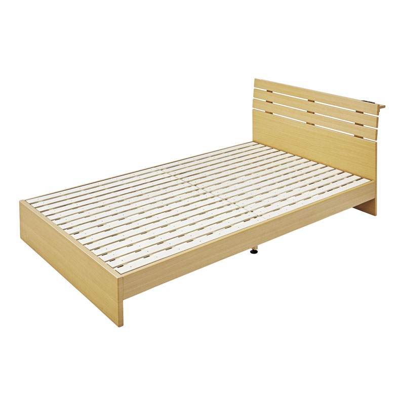 スリッドデザインのナチュラルモダンすのこセミダブルベッド｜コンセント付き