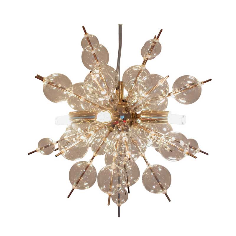 透明ガラスが舞う小ぶりバブルシャンデリア｜LEDが照らす上質モダン