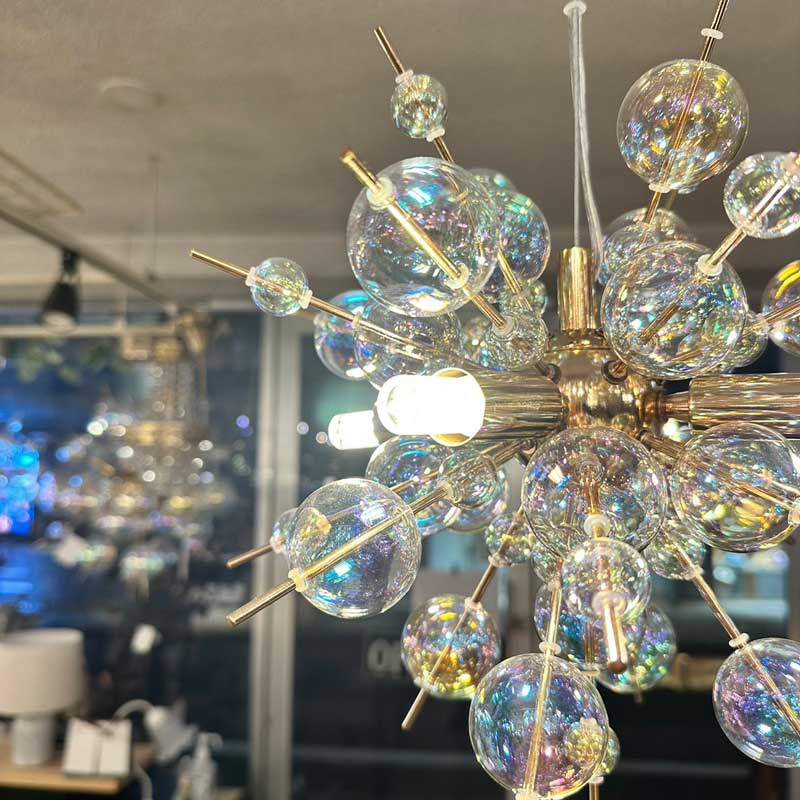 バブルシャンデリア ミニ 4灯 LED オーロラガラス 直径28cm|おしゃれなシャボン照明