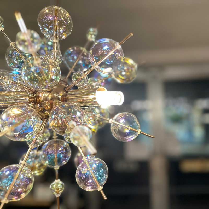 バブルシャンデリア ミニ 4灯 LED オーロラガラス 直径28cm|おしゃれなシャボン照明