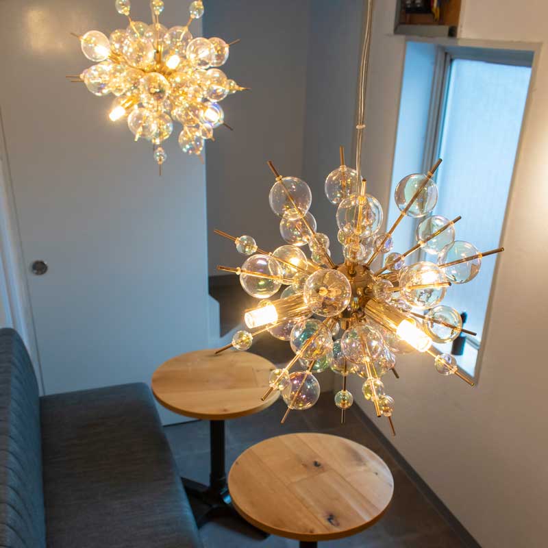バブルシャンデリア ミニ 4灯 LED オーロラガラス 直径28cm|おしゃれなシャボン照明