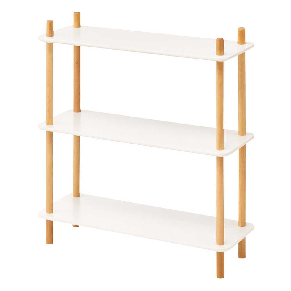 ホワイト×天然木 3段オープンラック|優しい印象の北欧風シェルフ