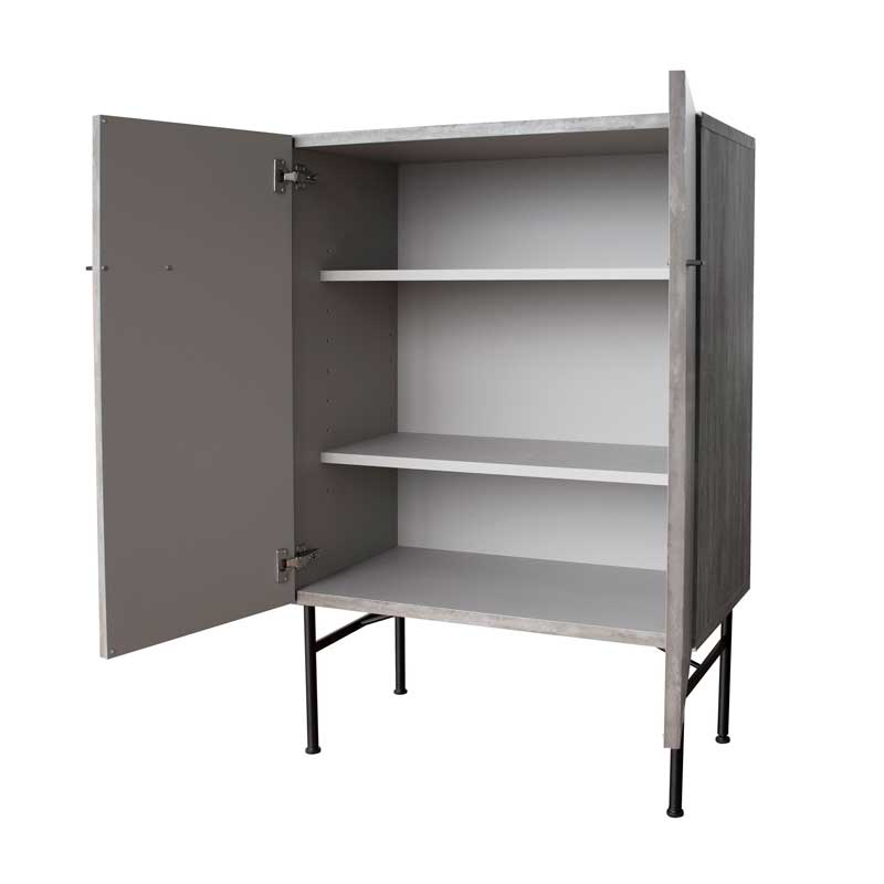 韓国インテリアに映えるモダンキャビネット｜洗練された紙すき模様とスチール脚｜幅80cm