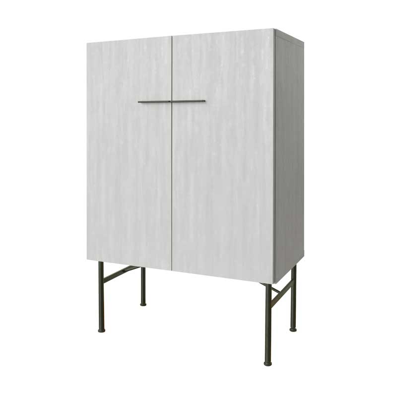 韓国インテリアに映えるモダンキャビネット｜洗練された紙すき模様とスチール脚｜幅80cm