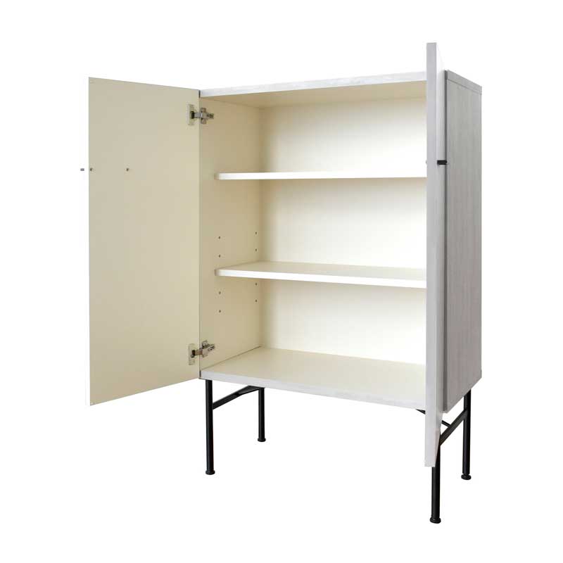 韓国インテリアに映えるモダンキャビネット｜洗練された紙すき模様とスチール脚｜幅80cm