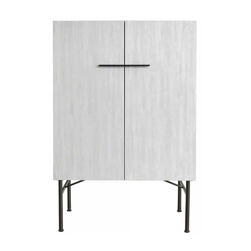 韓国インテリアに映えるモダンキャビネット｜洗練された紙すき模様とスチール脚｜幅80cm