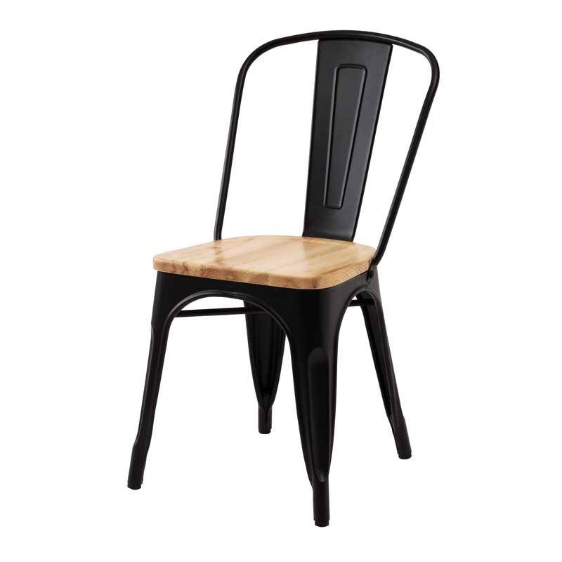 インダストリアルなダイニングチェア｜カフェチェア｜天然木座面で空間