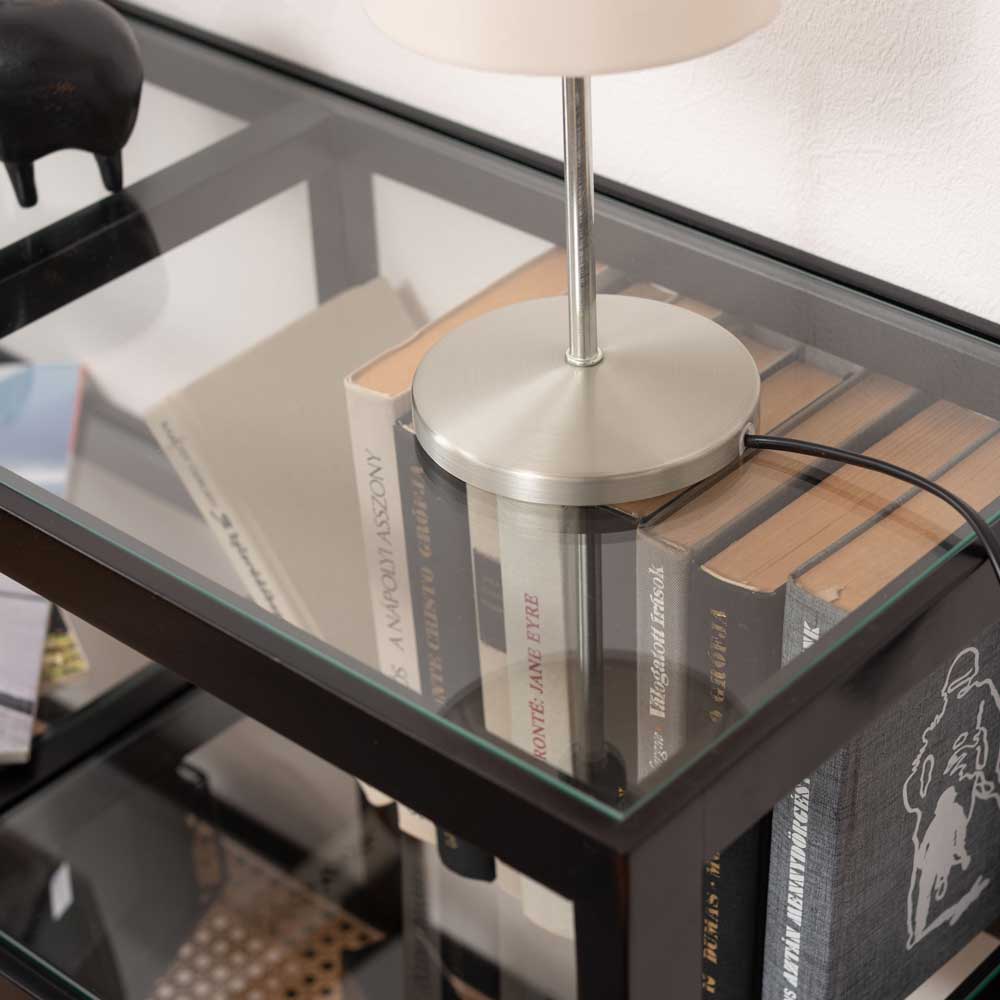 天然木×ラタンのオープンシェルフ｜ガラス天板＆クラシカルなデザイン｜幅80cm