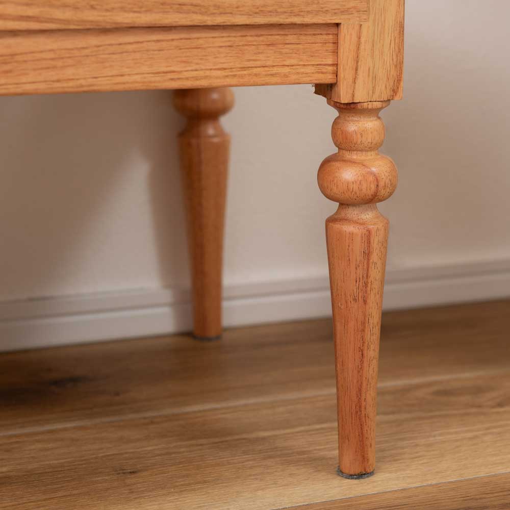 天然木×ラタンのオープンシェルフ｜ガラス天板＆クラシカルなデザイン｜幅80cm