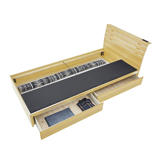 スリッドデザインのナチュラルモダンすのこシングルベッド|収納付き