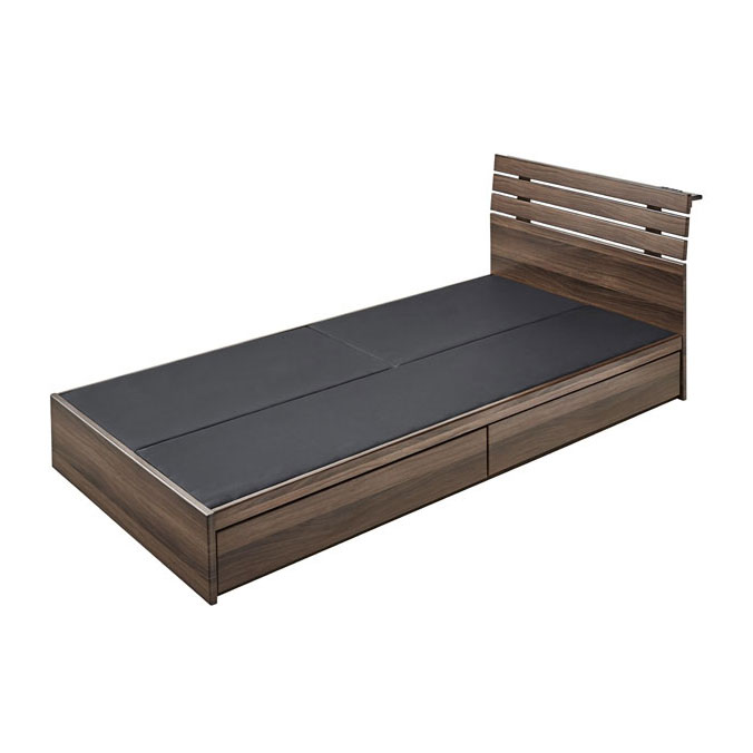 スリッドデザインのナチュラルモダンすのこシングルベッド|収納付き