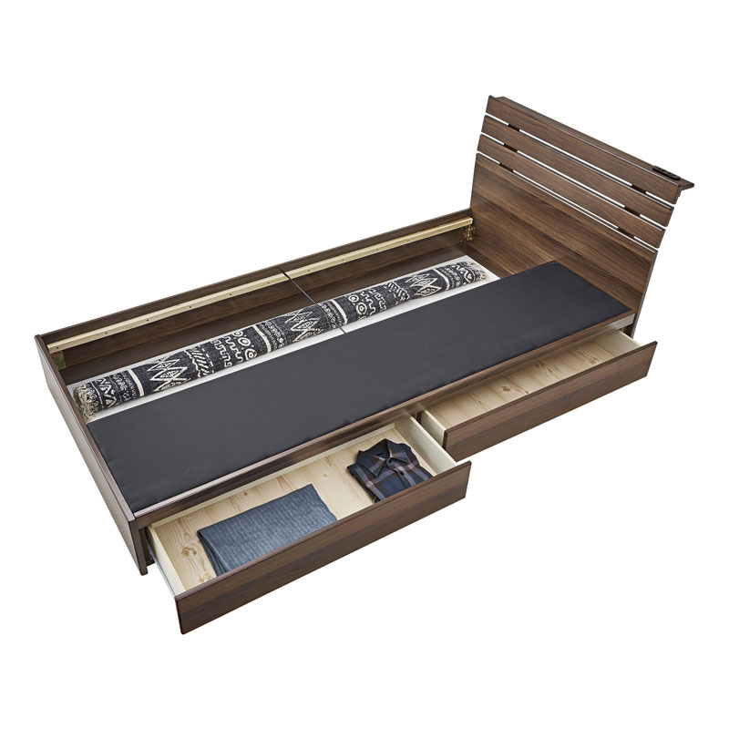 スリッドデザインのナチュラルモダンすのこシングルベッド|収納付き