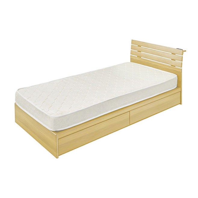 スリッドデザインのナチュラルモダンすのこシングルベッド|収納付き