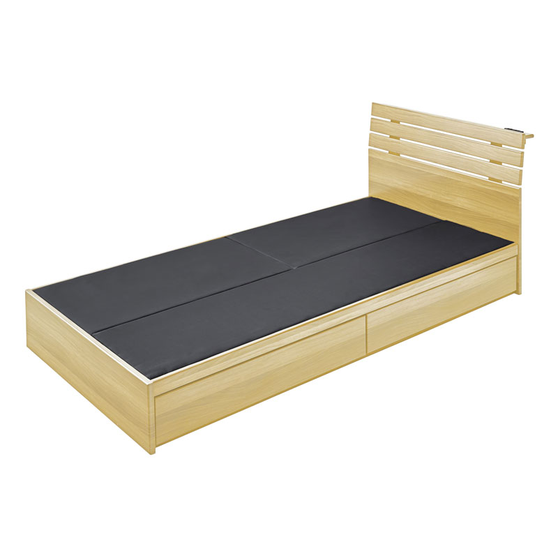 スリッドデザインのナチュラルモダンすのこシングルベッド|収納付き