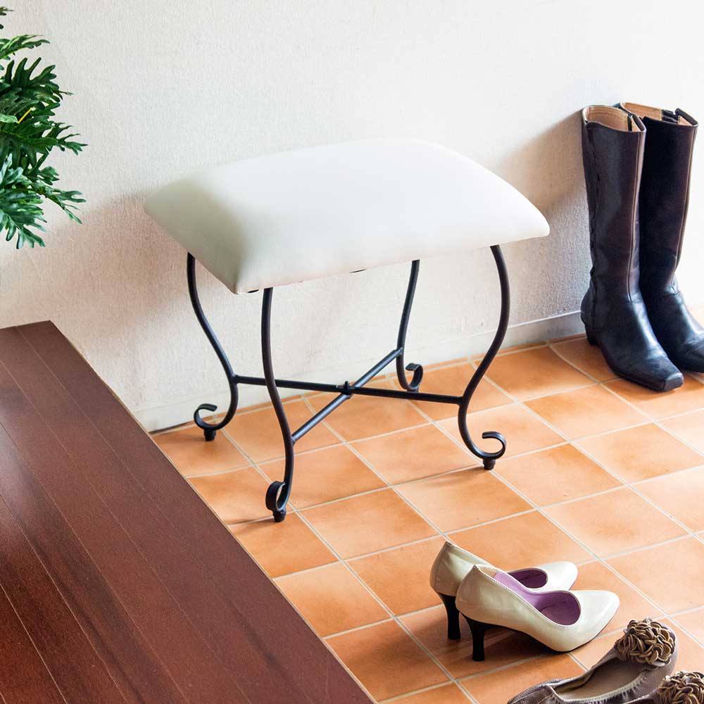 優雅な曲線と猫脚のデザインが魅力のエレガントなアイアンスツール