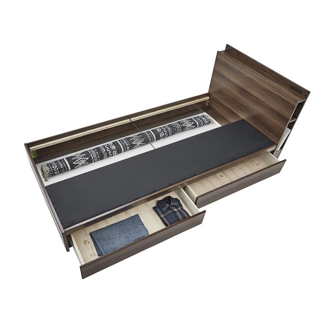 ナチュラルモダンデザインのすのこシングルベッド|収納付き