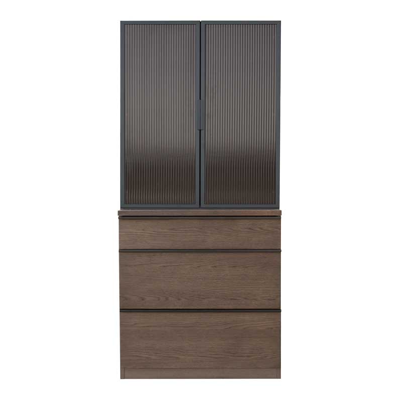 ガラス扉のおしゃれなカップボード｜幅78cm｜上質な木目のナチュラルモダン食器棚