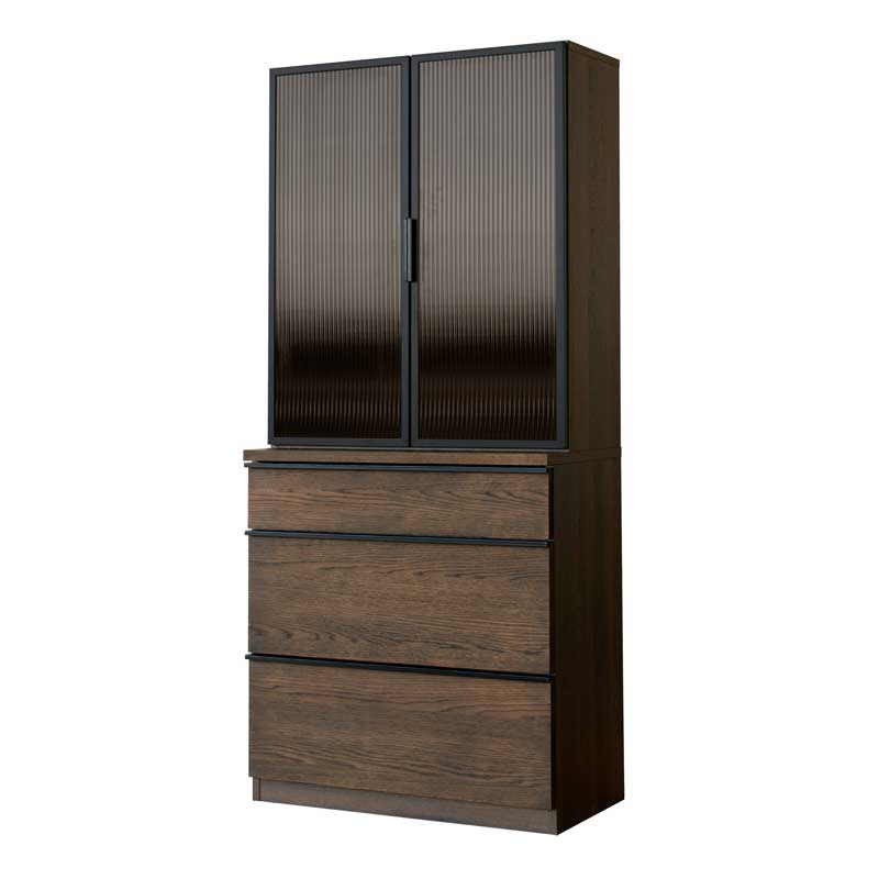 ガラス扉のおしゃれなカップボード｜幅78cm｜上質な木目のナチュラルモダン食器棚