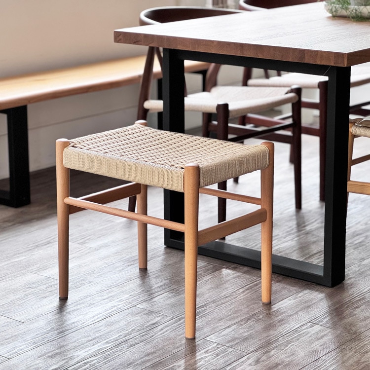 北欧スツール 木製 ペーパーコード 座面高45cm 完成品｜カノコ編みが映えるスツール