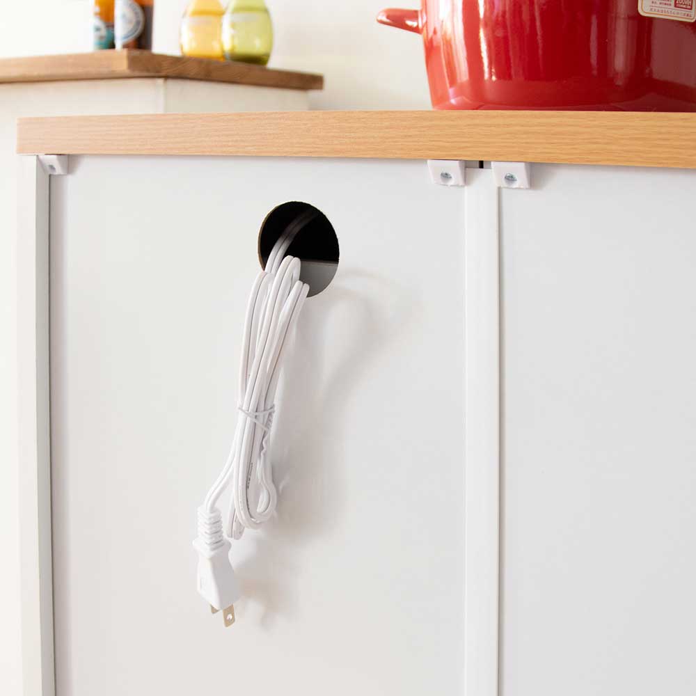 ナチュラル＆ホワイトが可愛いガラス扉のキッチン収納カウンター｜幅