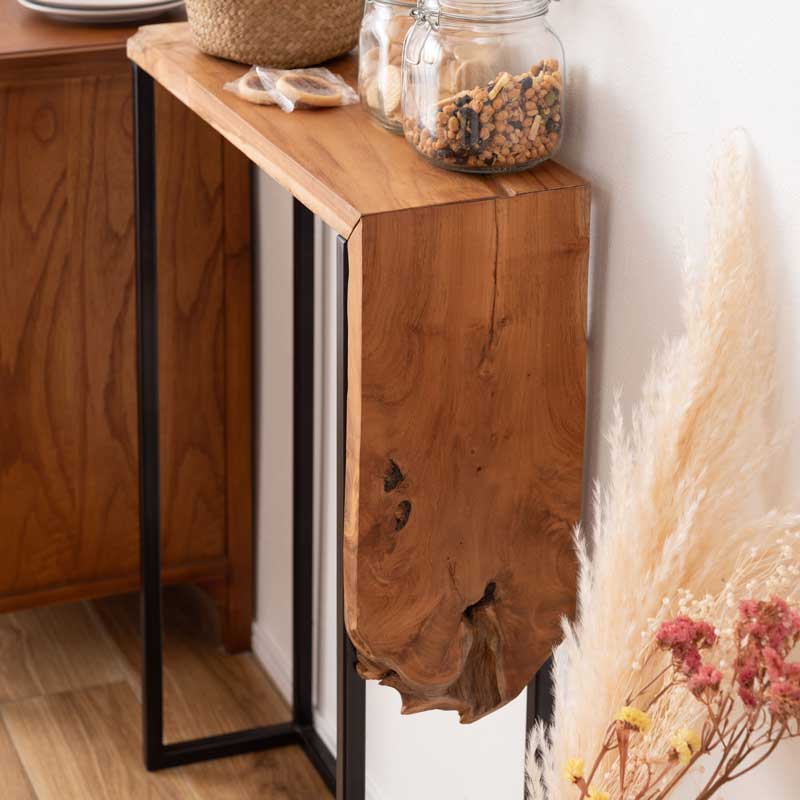 天然木チークのスリムコンソール台