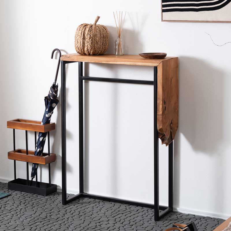 天然木チークのスリムコンソール台