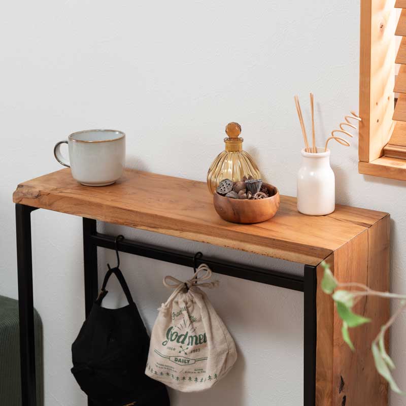 天然木チークのスリムコンソール台