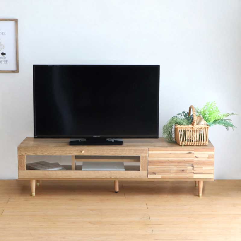 真鍮が光るアカシアTVボード｜ナチュラルで可愛らしい140cm/160cm展開