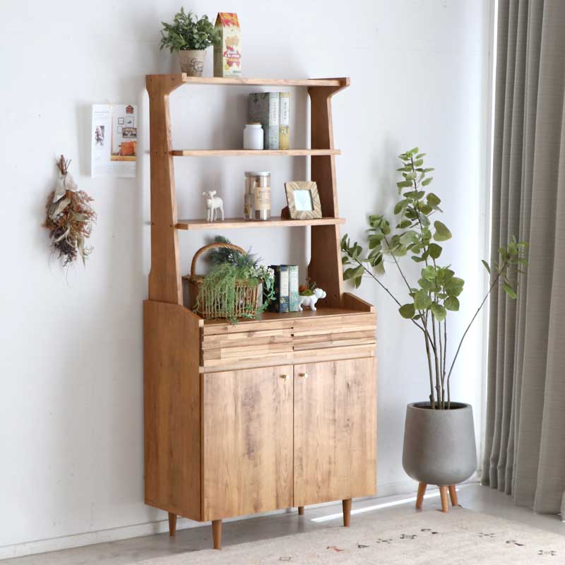 北欧ヴィンテージシェルフ｜アカシア無垢が映える魅せる＆隠す収納付きキャビネット