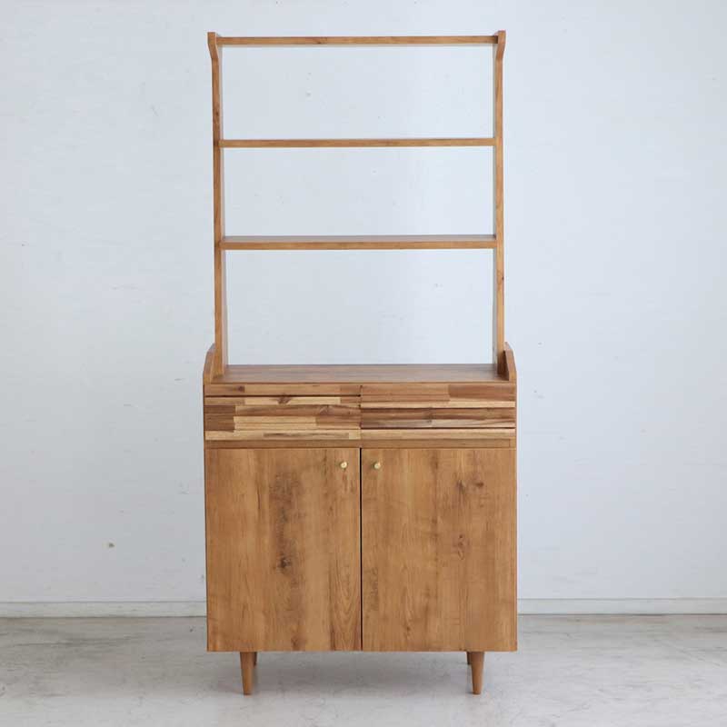 北欧ヴィンテージシェルフ｜アカシア無垢が映える魅せる＆隠す収納付きキャビネット