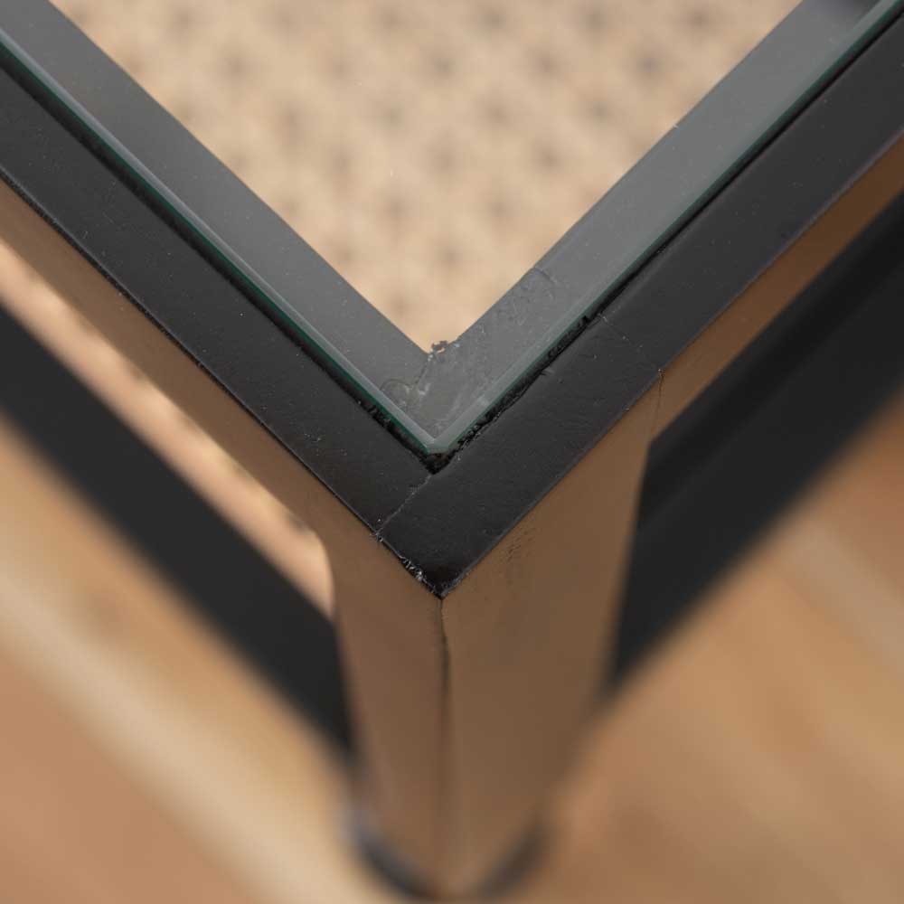 クラシックラタンのサイドテーブル｜ガラス天板×天然木の上品デザイン｜幅40cm