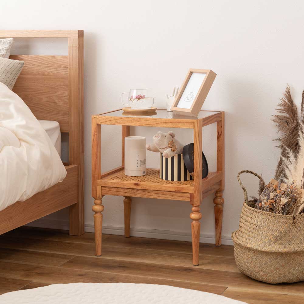 モダンな木製ガラスサイドテーブル 約40cm x 40cm x 52cm