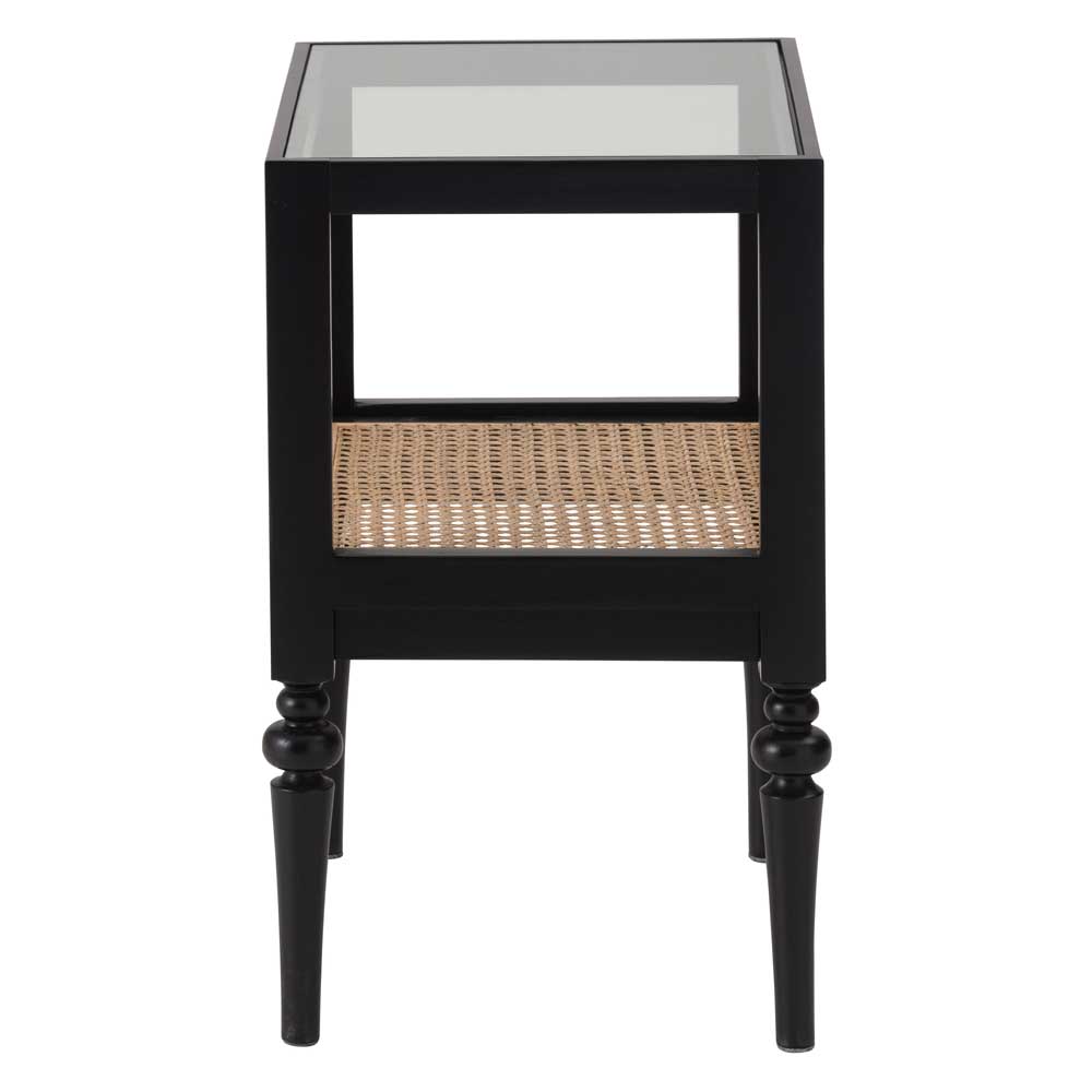 クラシックラタンのサイドテーブル｜ガラス天板×天然木の上品