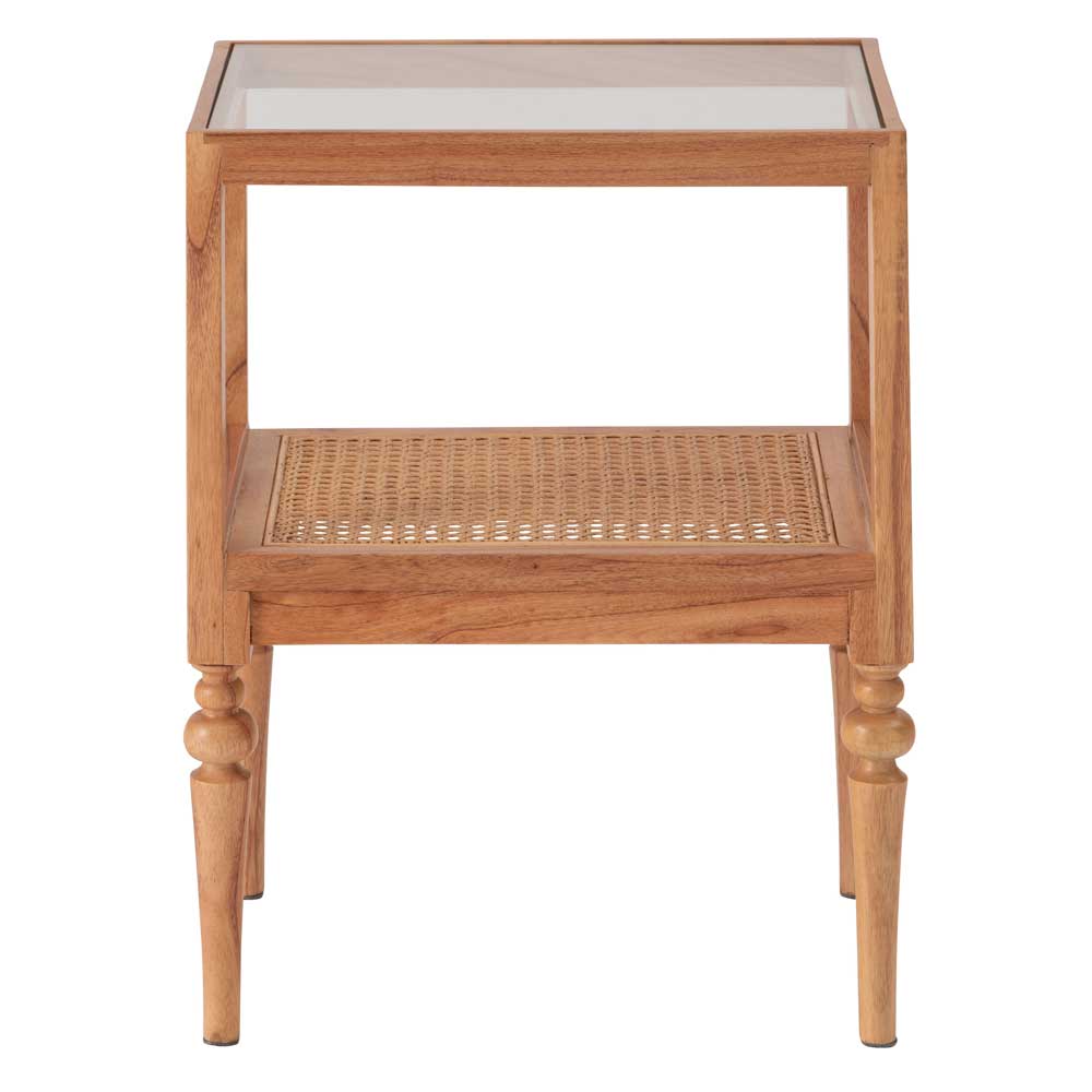 クラシックラタンのサイドテーブル｜ガラス天板×天然木の上品
