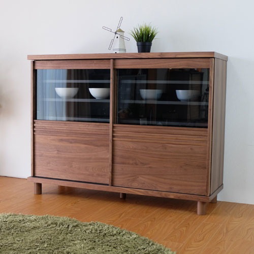 シューズボックス 薄型 リビングボードにも 半ガラスタイプ【幅120cm・奥行40cm】 おしゃれなインテリア