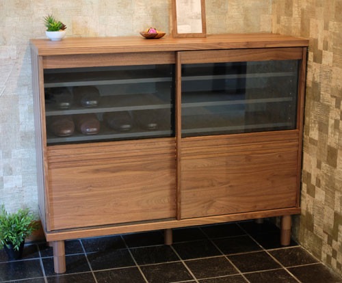 シューズボックス 薄型 リビングボードにも 半ガラスタイプ【幅120cm・奥行40cm】 おしゃれなインテリア