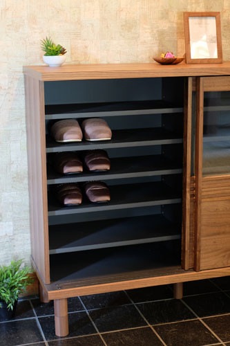 シューズボックス 薄型 リビングボードにも 半ガラスタイプ【幅120cm・奥行40cm】 おしゃれなインテリア