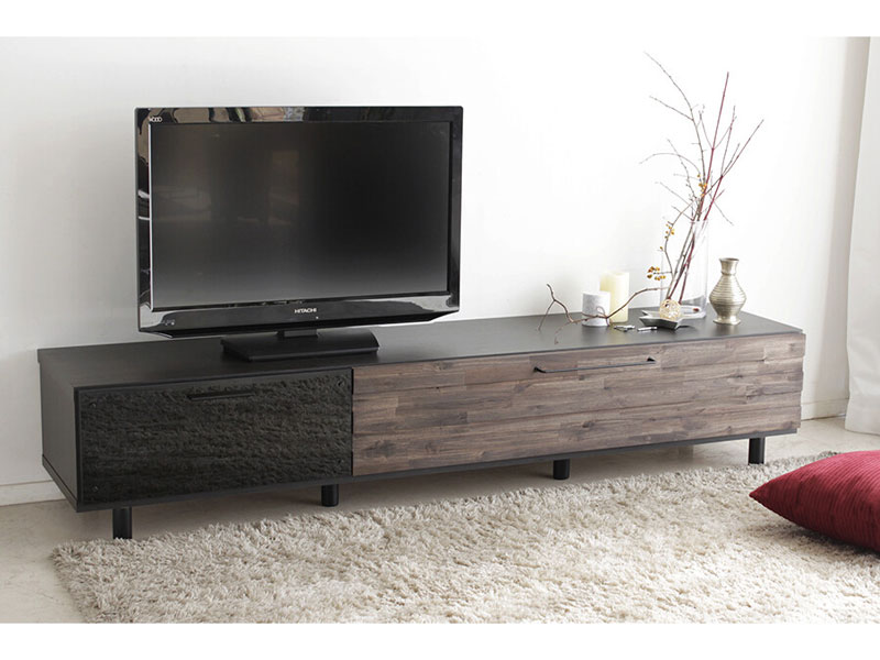 ヴィンテージ調のTVボード | 木目の強い個性的な前板とブラックの本体 | 幅150cm