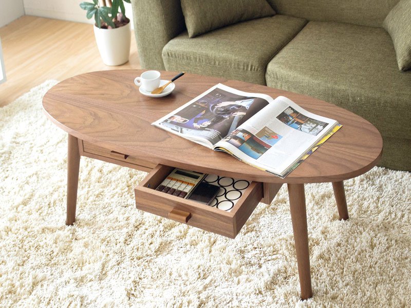 北欧ナチュラルスタイルのオーバル型センターテーブル