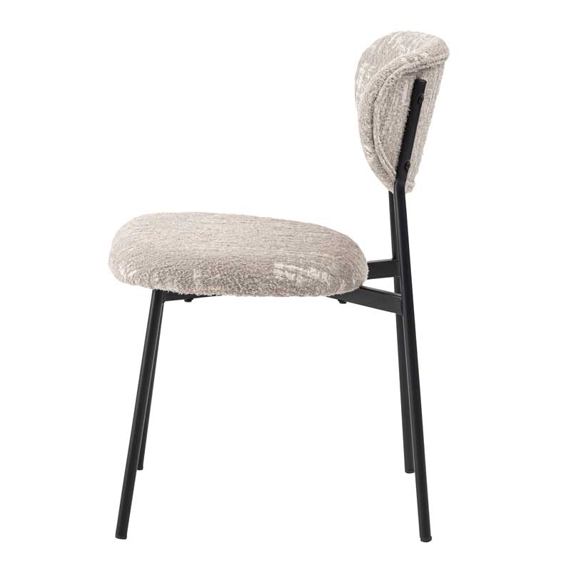 レトロモダンな布張りダイニングチェア｜丸みフォルム×スチール脚の異素材ミックス