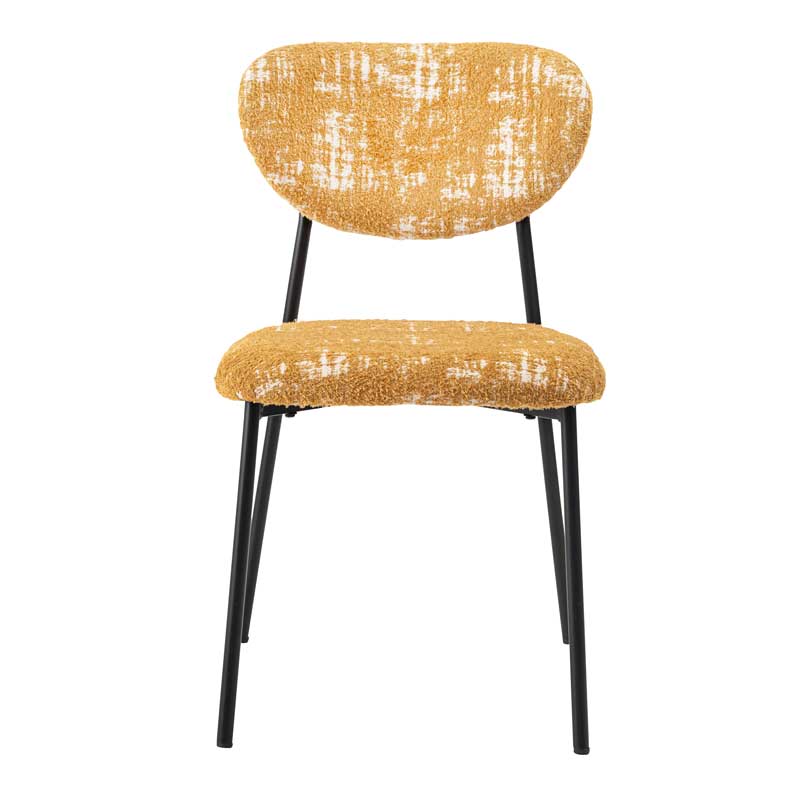 レトロモダンな布張りダイニングチェア｜丸みフォルム×スチール脚の異素材ミックス