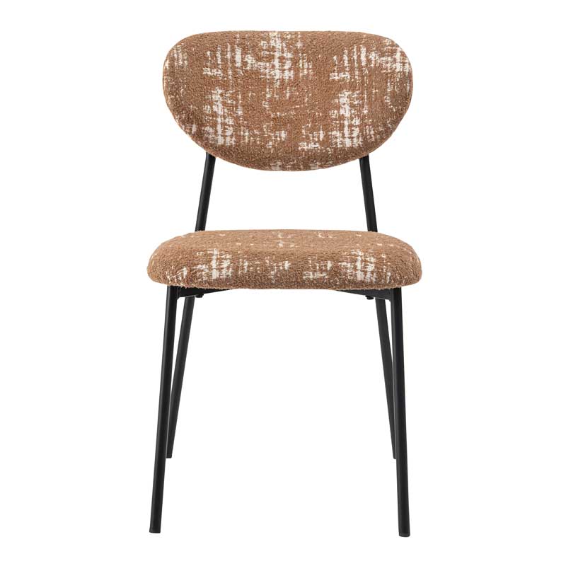 レトロモダンな布張りダイニングチェア｜丸みフォルム×スチール脚の異素材ミックス