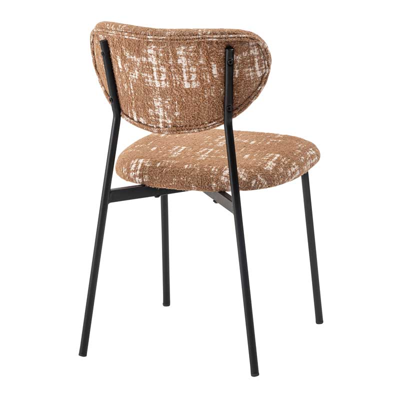 レトロモダンな布張りダイニングチェア｜丸みフォルム×スチール脚の異素材ミックス