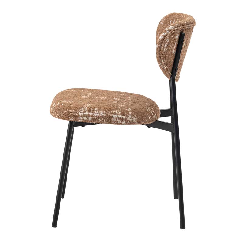 レトロモダンな布張りダイニングチェア｜丸みフォルム×スチール脚の異素材ミックス