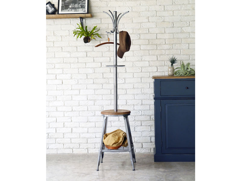 スチールと天然木の北欧風コートハンガー|1281