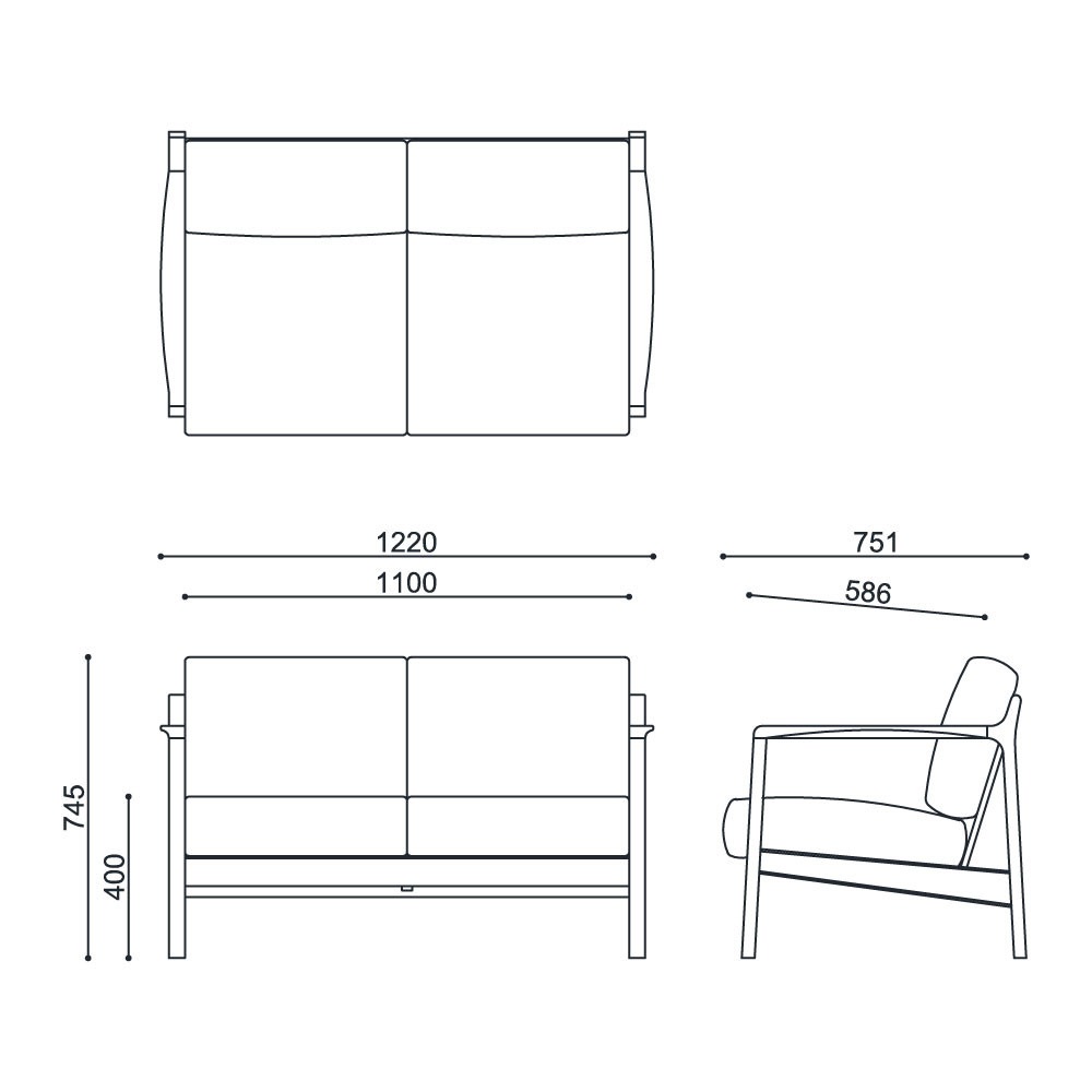 グリーンの2人掛けソファ | 木枠 | 北欧家具