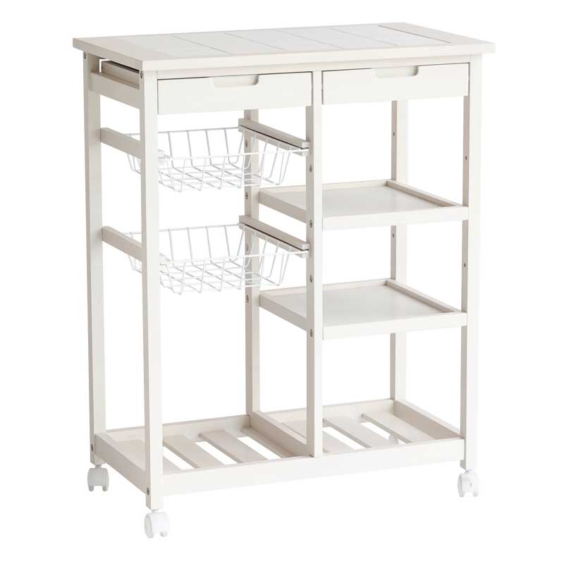 ナチュラルテイストのタイル天板キッチンワゴン